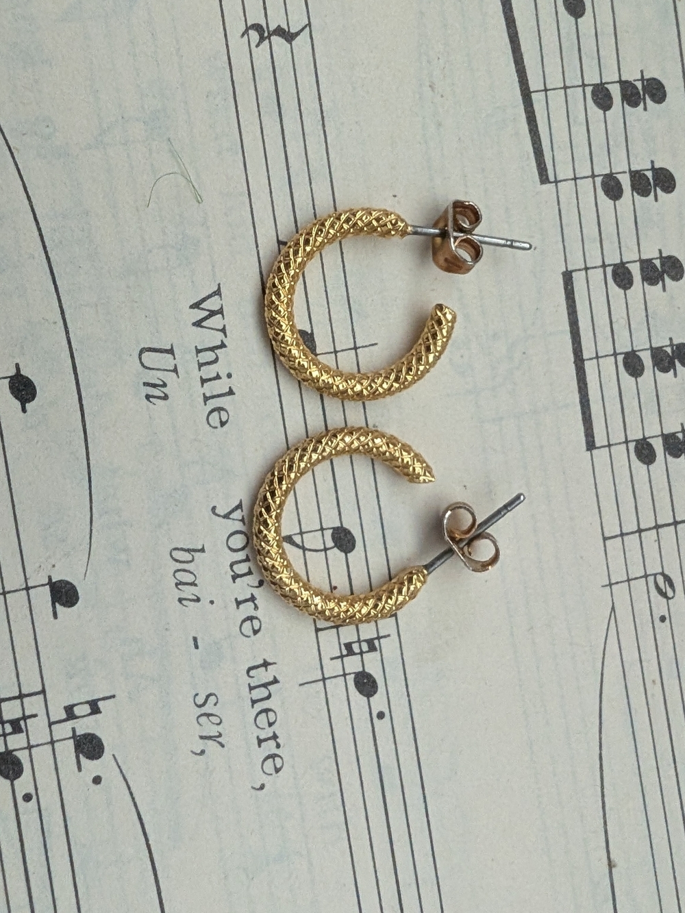 Goldtone Textured Hoop Stud Earrings - Women Jewelry